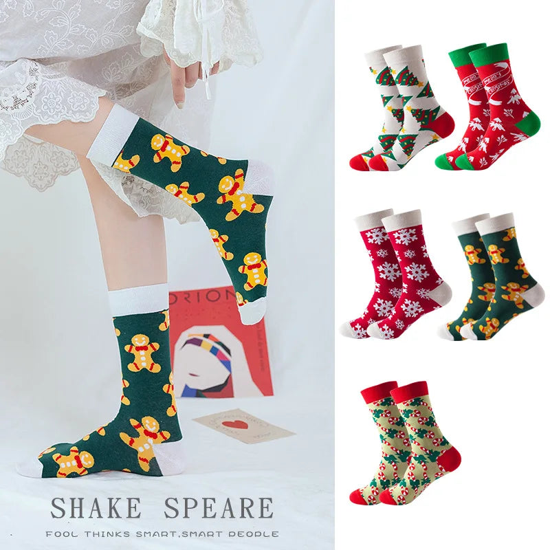 5 pairs winter Cartoon Christmas socks